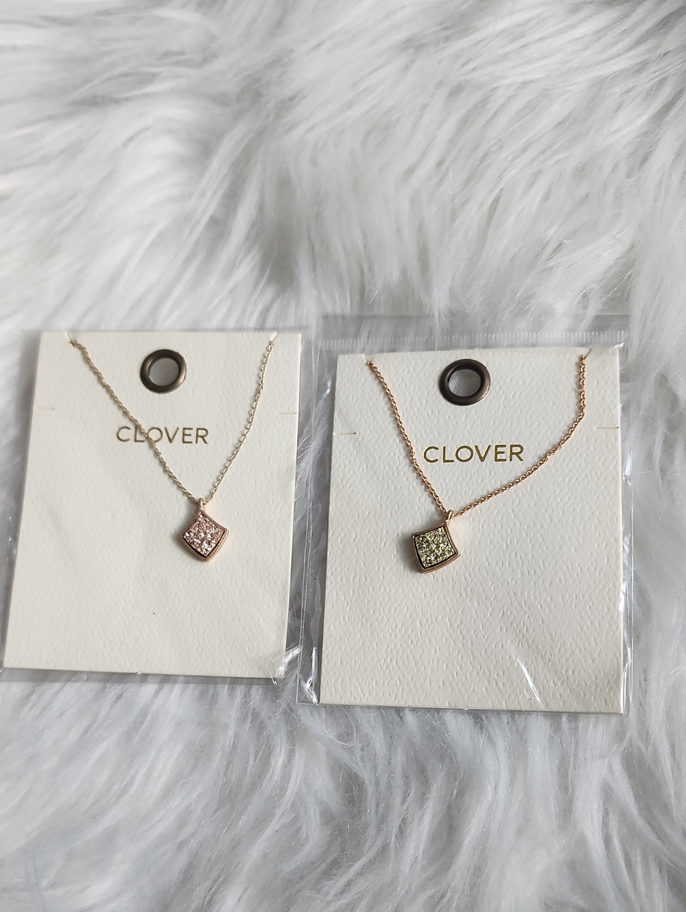 Clover Necklaces Set Of 2: Rose Gold & Green NWT